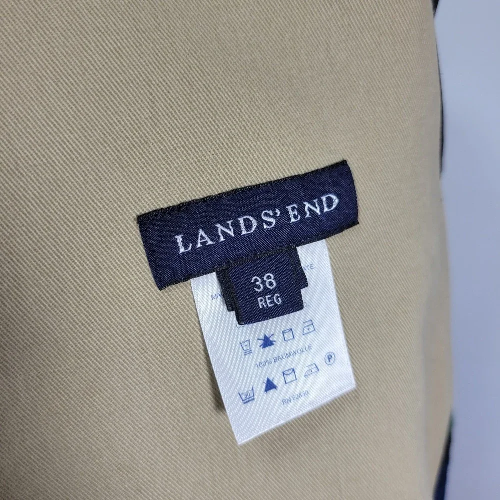Lands End Mens Sport Coat Blazer Three Button Beige Cotton Surgeon Cuff Size 38R